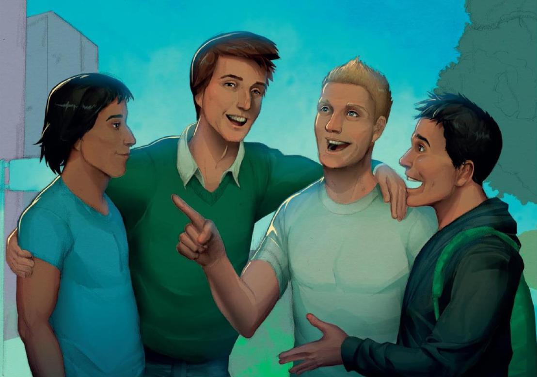 Amigos orientales se abrazan