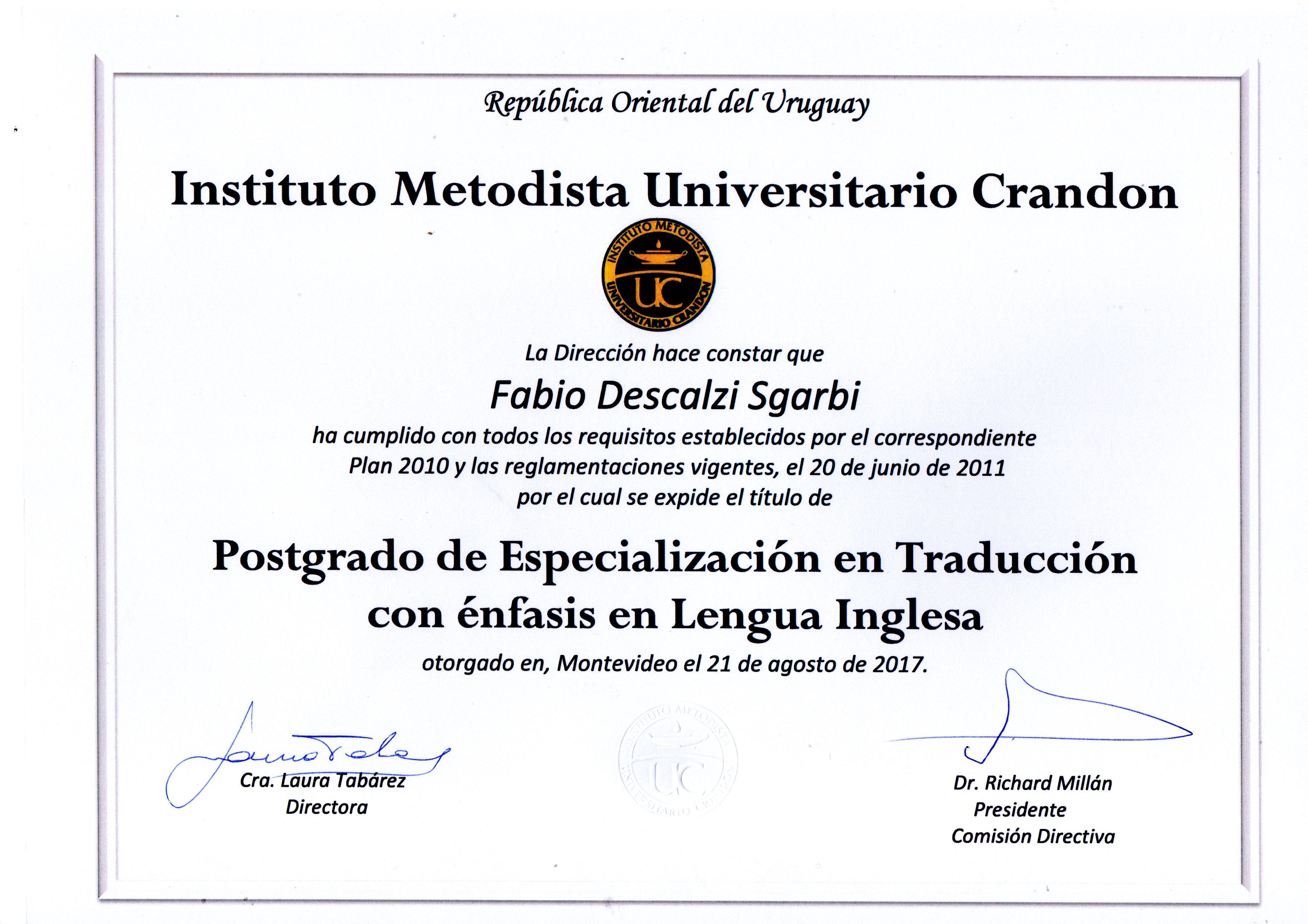 Postgrado IMUC anverso